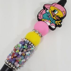 Handmade Rhinestone Cool Tweety Bird Beaded Silicone Focal Bead Pen